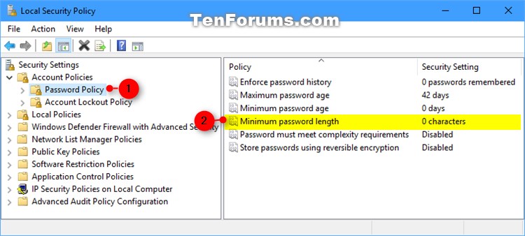 Windows 10 change minimum password length